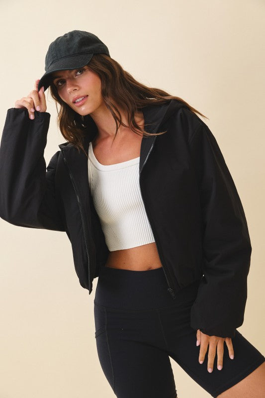 Cropped Hooded Zip-Up Puffer Jacket See size chart under “more details”