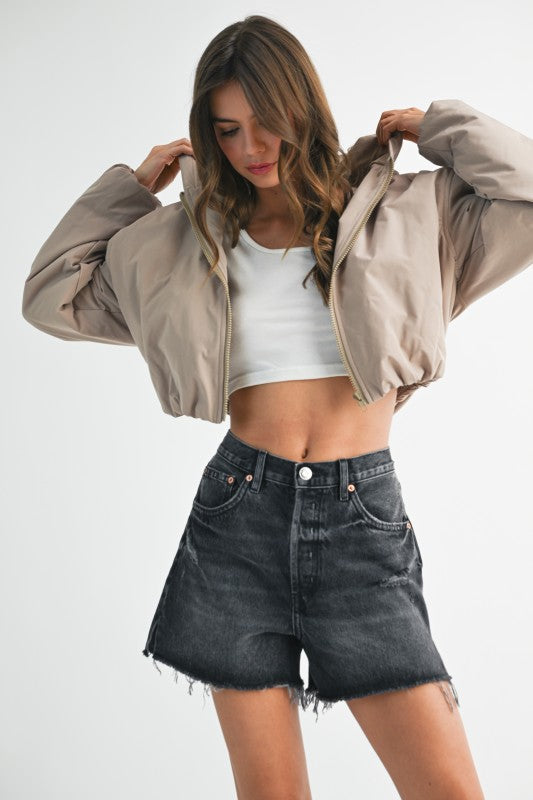 Cropped Hooded Zip-Up Puffer Jacket See size chart under “more details”