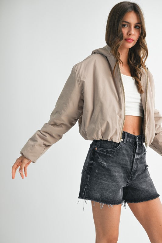 Cropped Hooded Zip-Up Puffer Jacket See size chart under “more details”