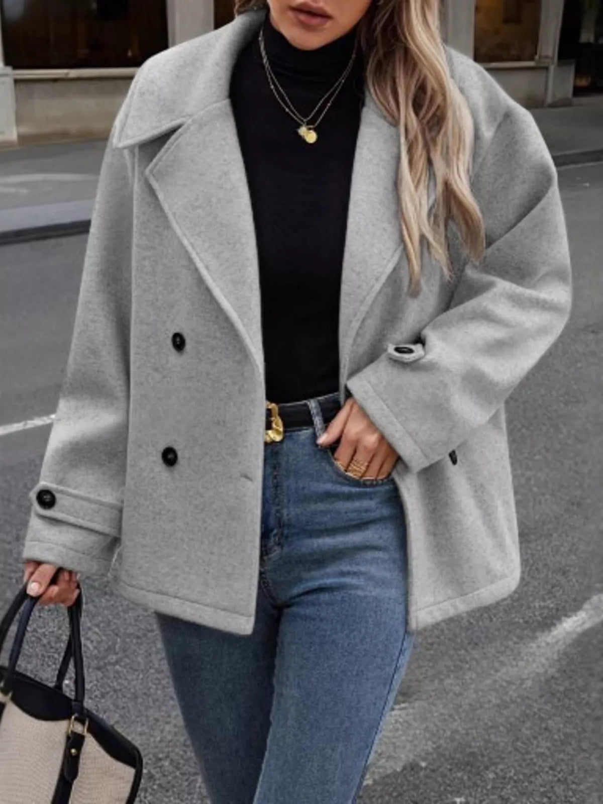 Double-Breasted Wool Blend Casual Jacket