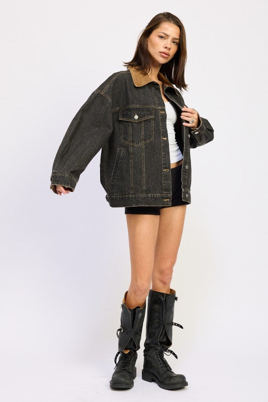 MIX MEDIA OVERSIZE DENIM JACKET See size chart under “more details”