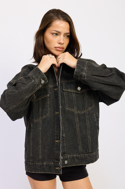 MIX MEDIA OVERSIZE DENIM JACKET See size chart under “more details”