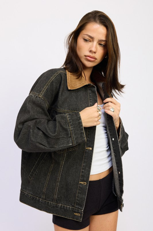 MIX MEDIA OVERSIZE DENIM JACKET See size chart under “more details”