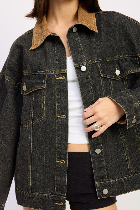 MIX MEDIA OVERSIZE DENIM JACKET See size chart under “more details”