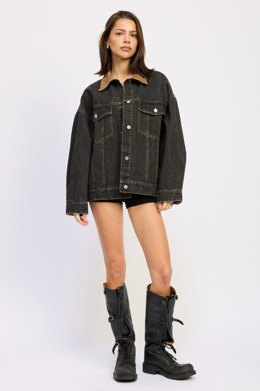 MIX MEDIA OVERSIZE DENIM JACKET See size chart under “more details”