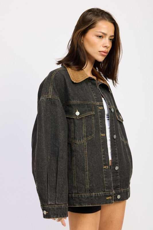 MIX MEDIA OVERSIZE DENIM JACKET See size chart under “more details”