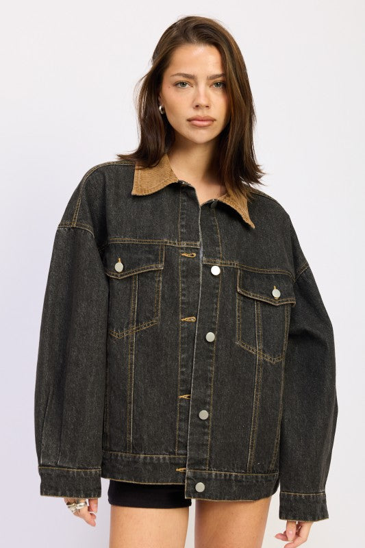 MIX MEDIA OVERSIZE DENIM JACKET See size chart under “more details”