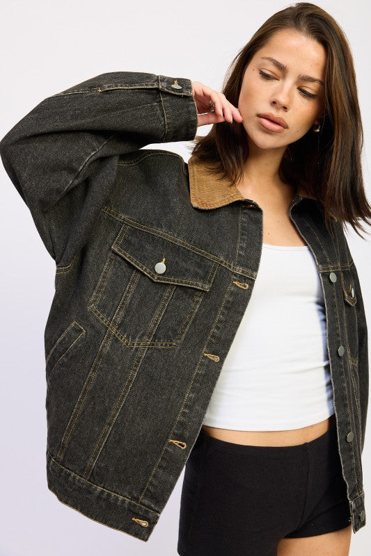 MIX MEDIA OVERSIZE DENIM JACKET See size chart under “more details”