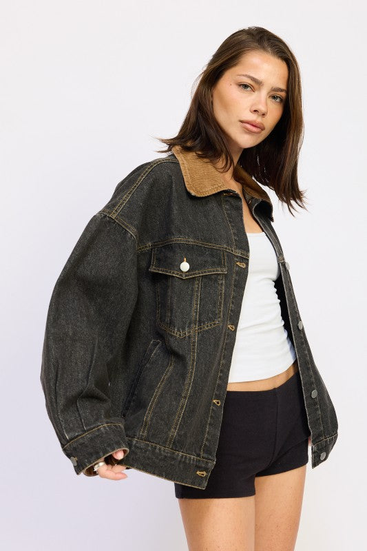 MIX MEDIA OVERSIZE DENIM JACKET See size chart under “more details”