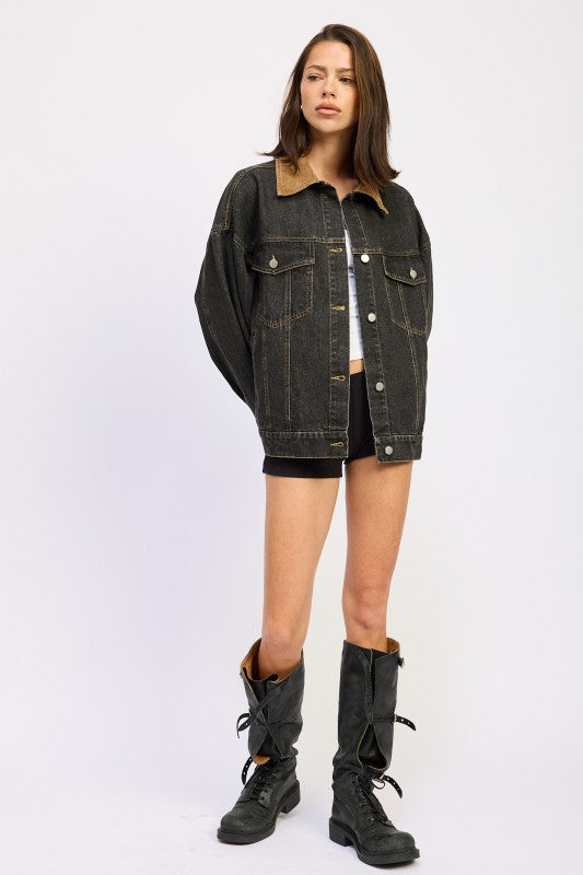 MIX MEDIA OVERSIZE DENIM JACKET See size chart under “more details”