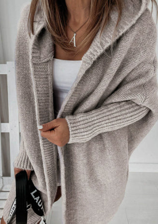 Ins Knitted Hooded Cardigan Fashion Loose Solid Color Batwing Sleeve Sweater Autumn And Winter Women's Clothing