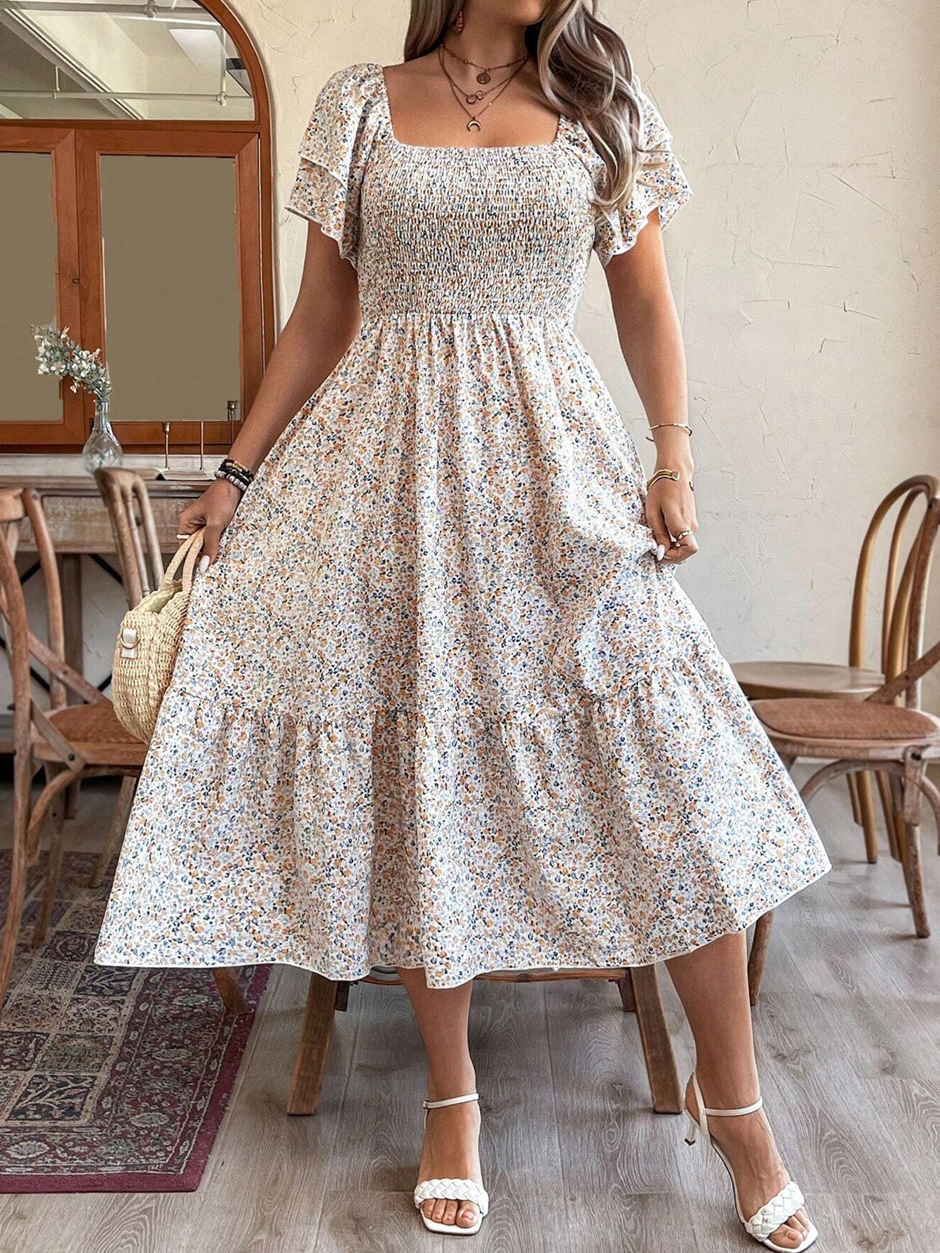 Vestido midi sin espalda talla grande – Elegante vestido de fiesta de verano plisado