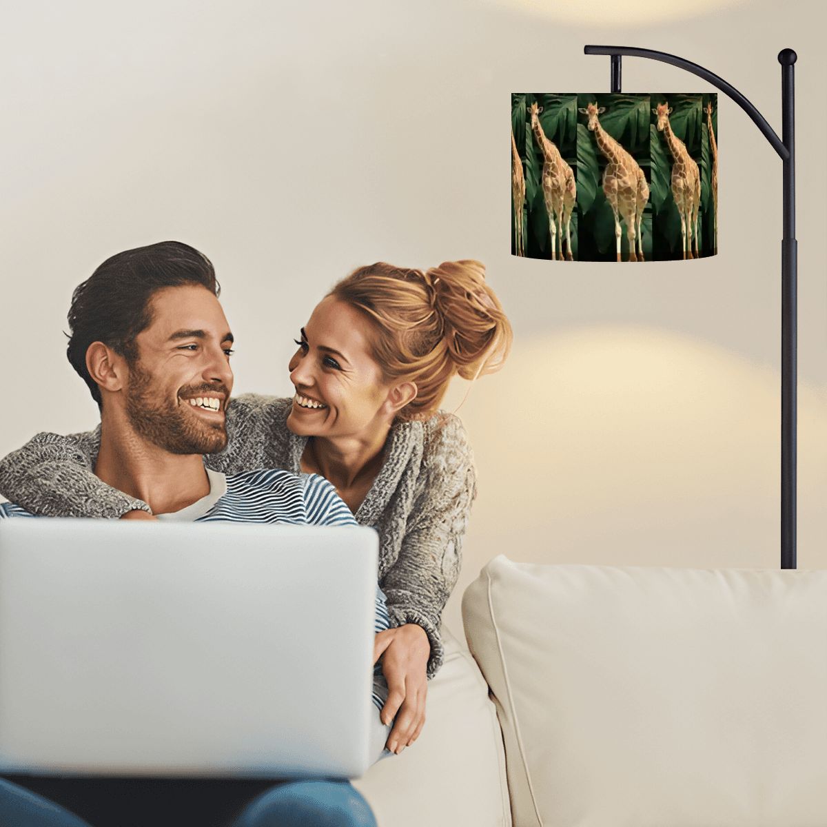 Tall Giraffe with Greenery Arc Floor Lamp with Shade (Made in USA)