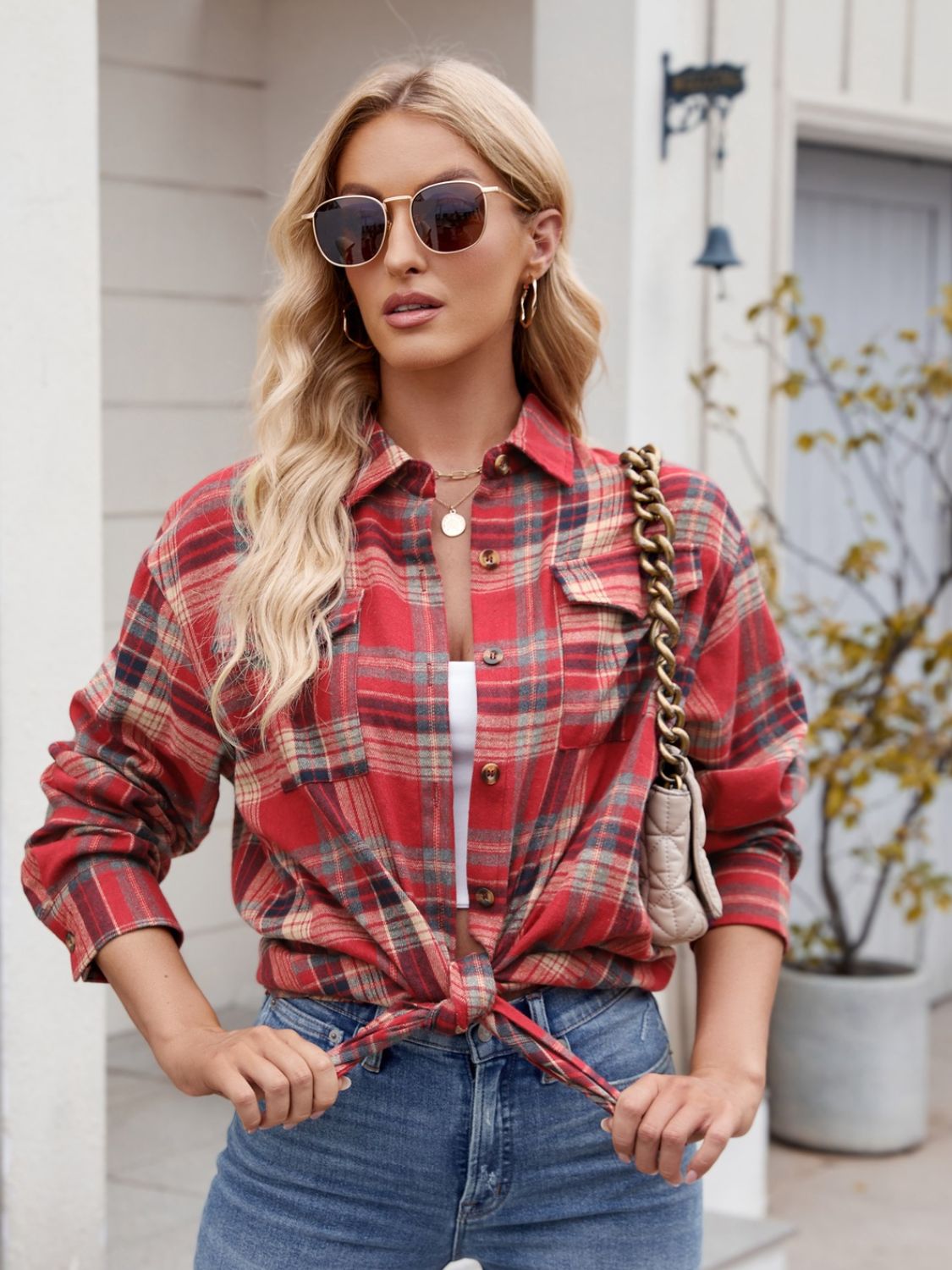 Camisa Mandy de manga larga con botones a cuadros