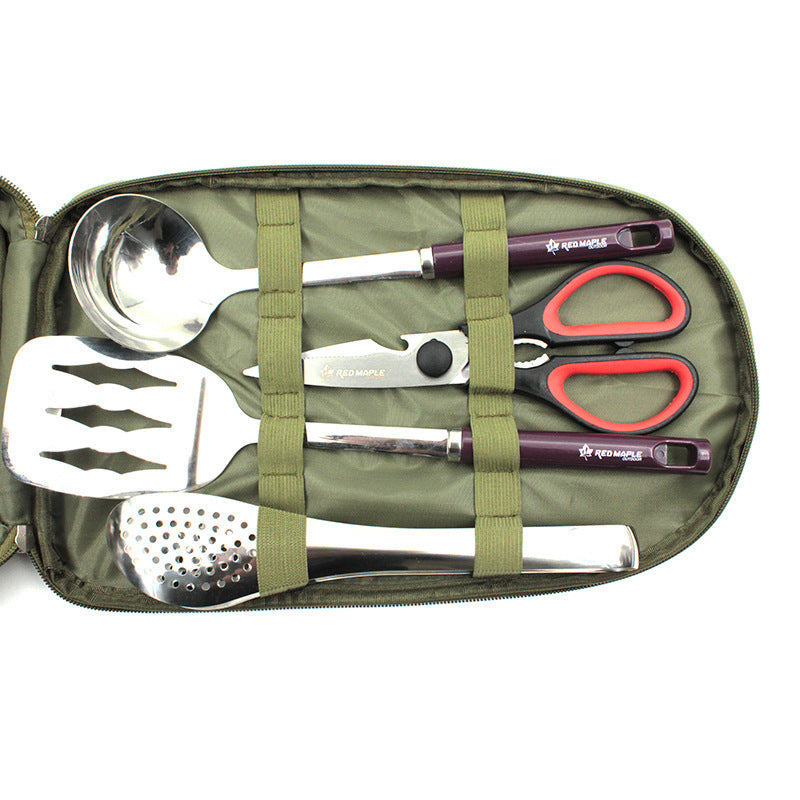 Juego de utensilios de cocina para acampar de 8 piezas, organizador de viaje, accesorios para parrilla, equipo compacto portátil para barbacoa, camping, senderismo