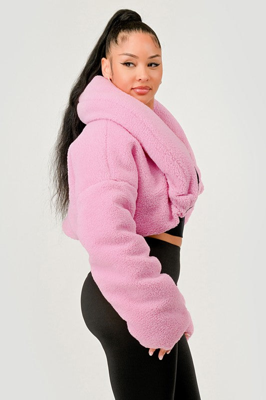 Pink Teddy Crop Jacket See size chart under “more details”