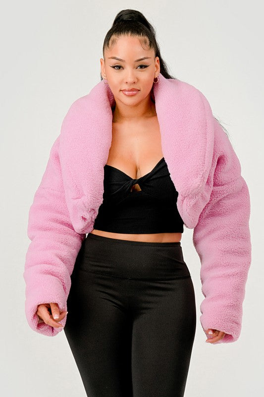 Pink Teddy Crop Jacket See size chart under “more details”