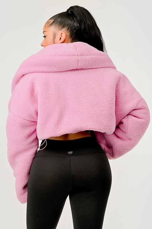Pink Teddy Crop Jacket See size chart under “more details”