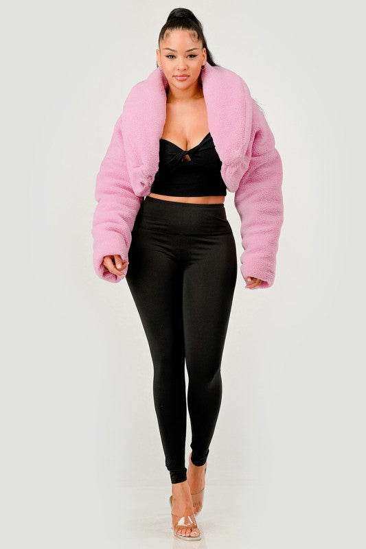 Pink Teddy Crop Jacket See size chart under “more details”