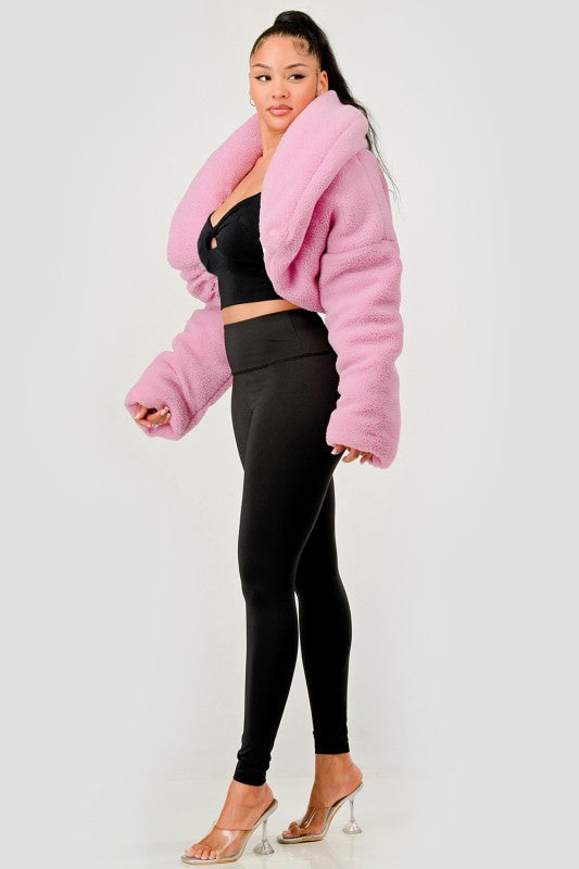 Pink Teddy Crop Jacket See size chart under “more details”