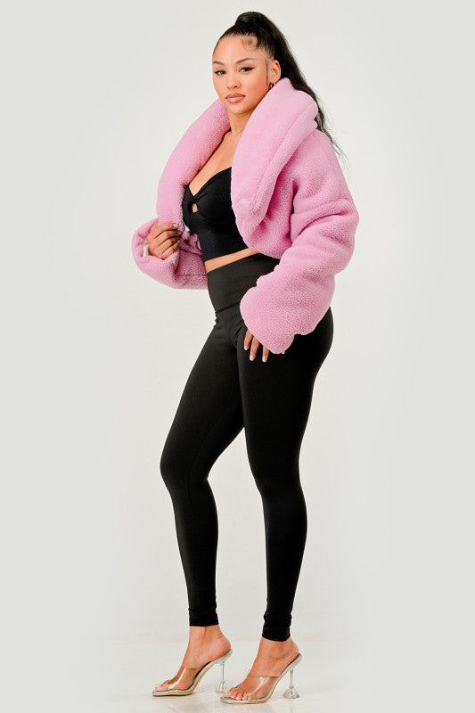 Pink Teddy Crop Jacket See size chart under “more details”
