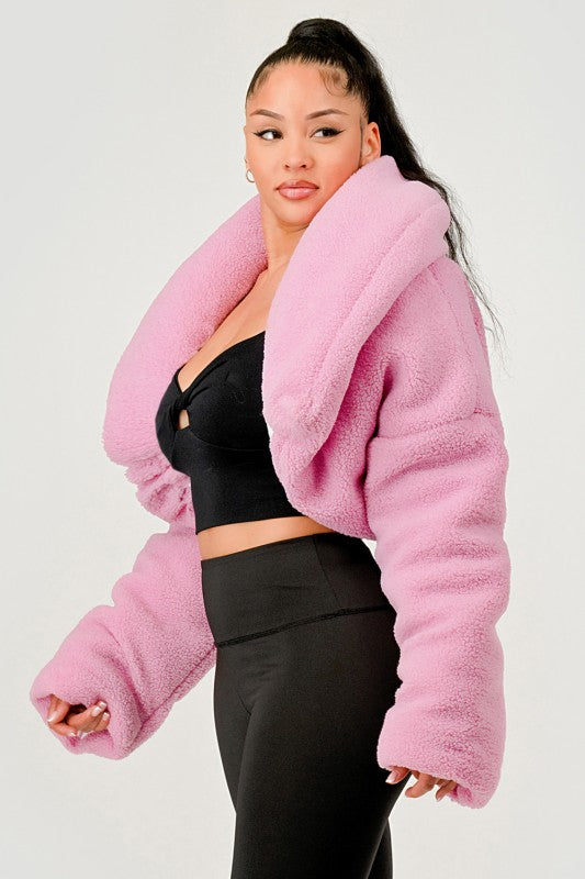 Pink Teddy Crop Jacket See size chart under “more details”