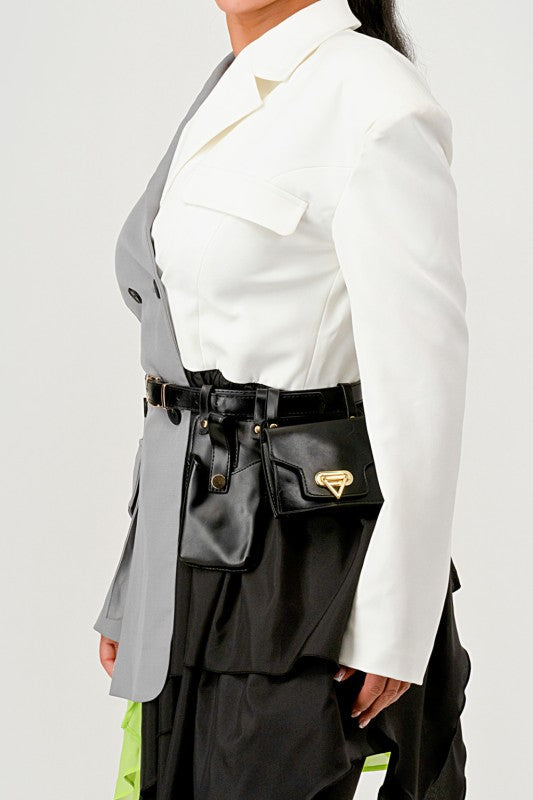 Colorblock Blazer with Layered Skirt Detail See size chart under “more details”