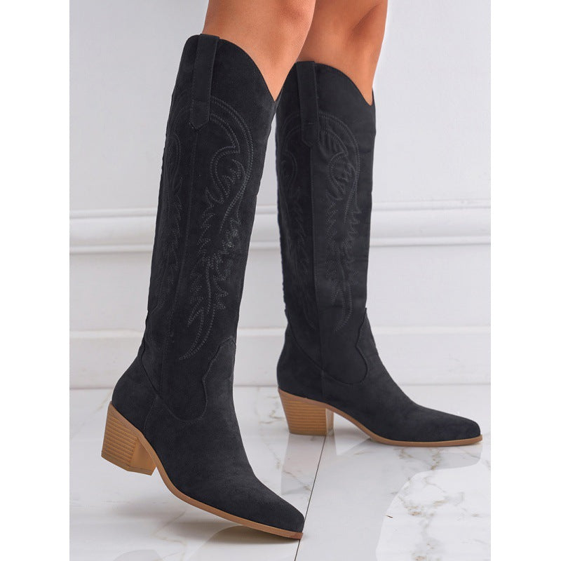 Chunky Heel Knee-High Slip-On Boots