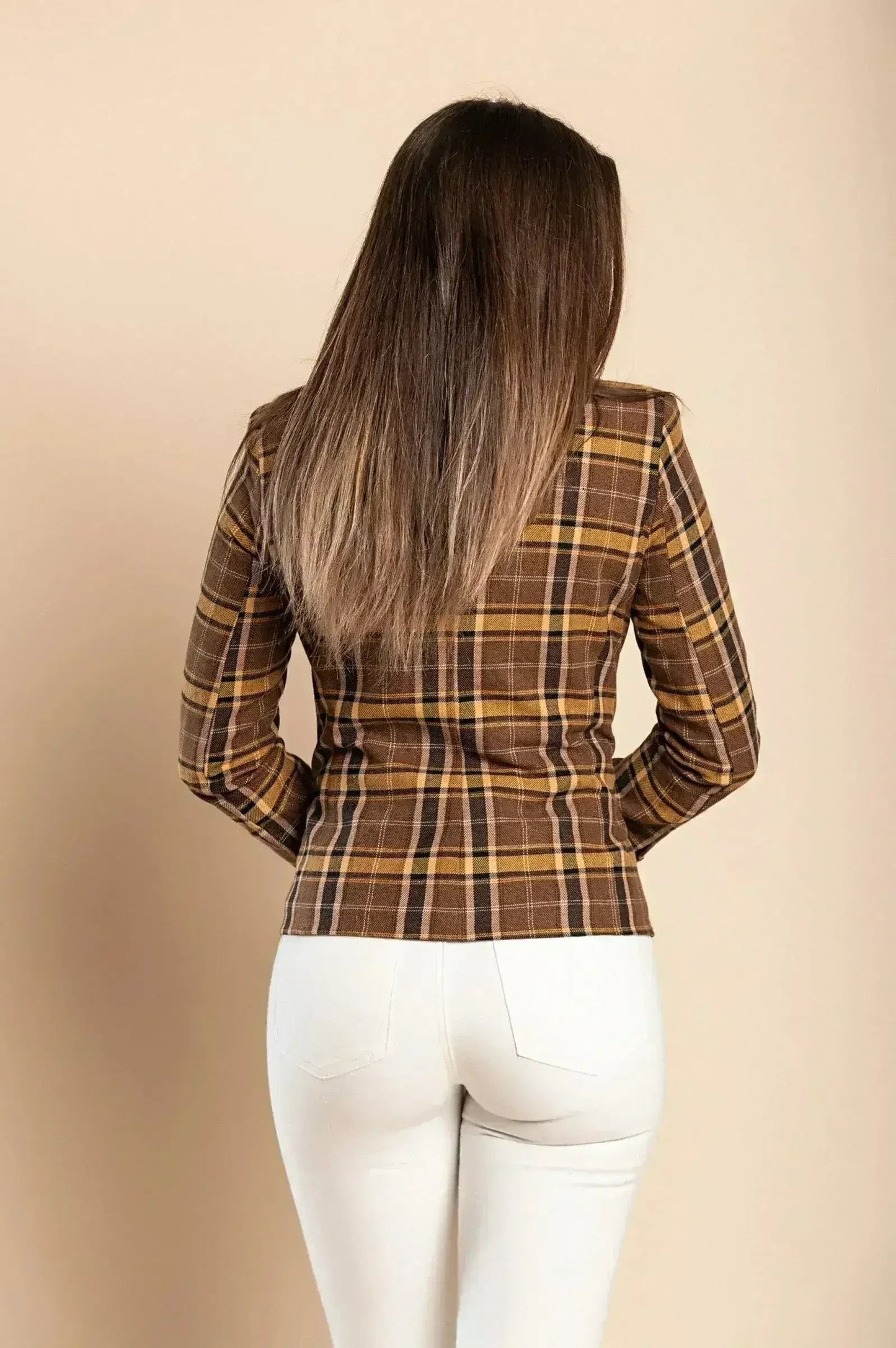 Brown Plaid Chiarana Blazer - Mustard Accents | Italian Made