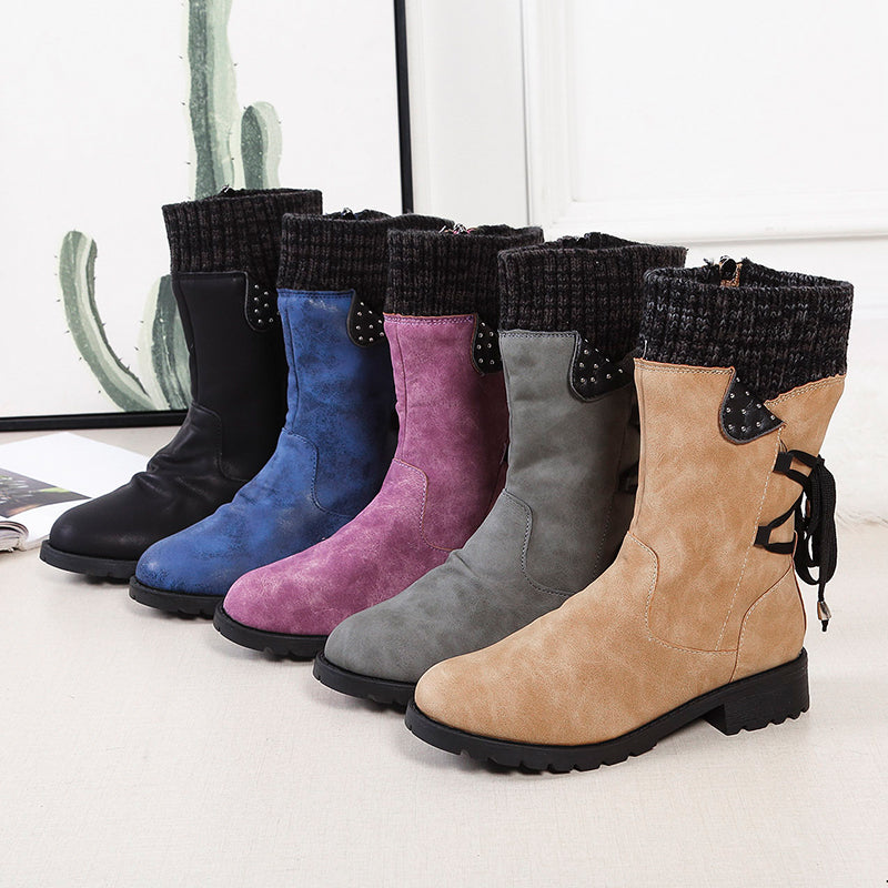 Women's Mid-Calf Knit Cuff Snow Boots