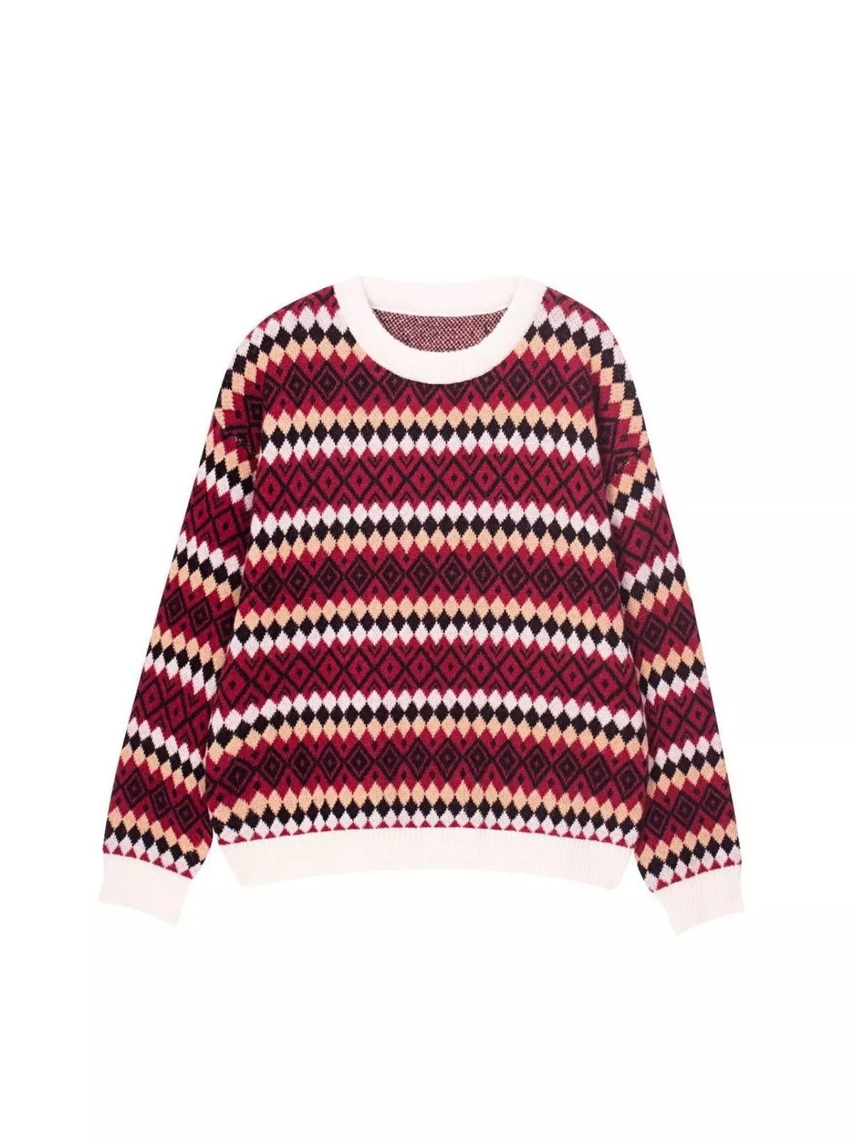 Geometric Pattern Round Neck Sweater
