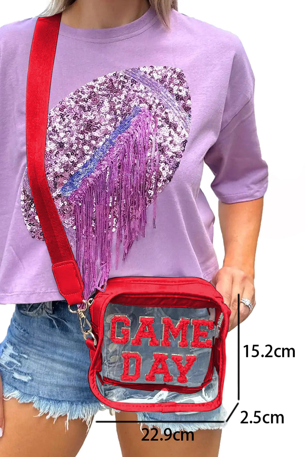 Bolso Transparente Negro de Chenilla con Patrón GAME DAY