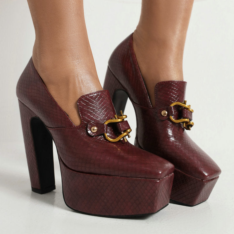 Snake-Print Block-Heel Boots