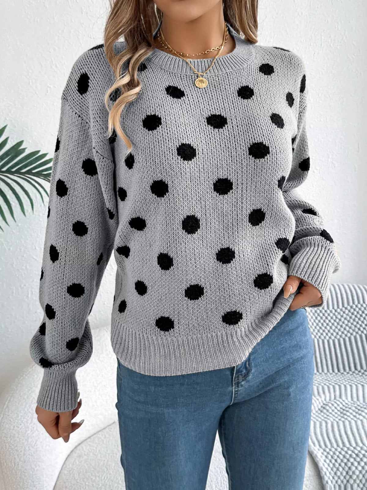 Polka Dot Round Neck Sweater