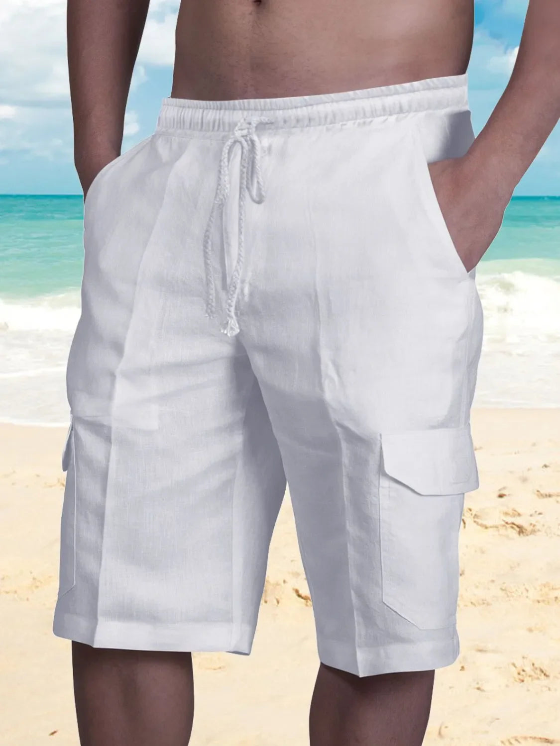 Pantalones cortos de hombre de talla grande con cordón y bolsillos
