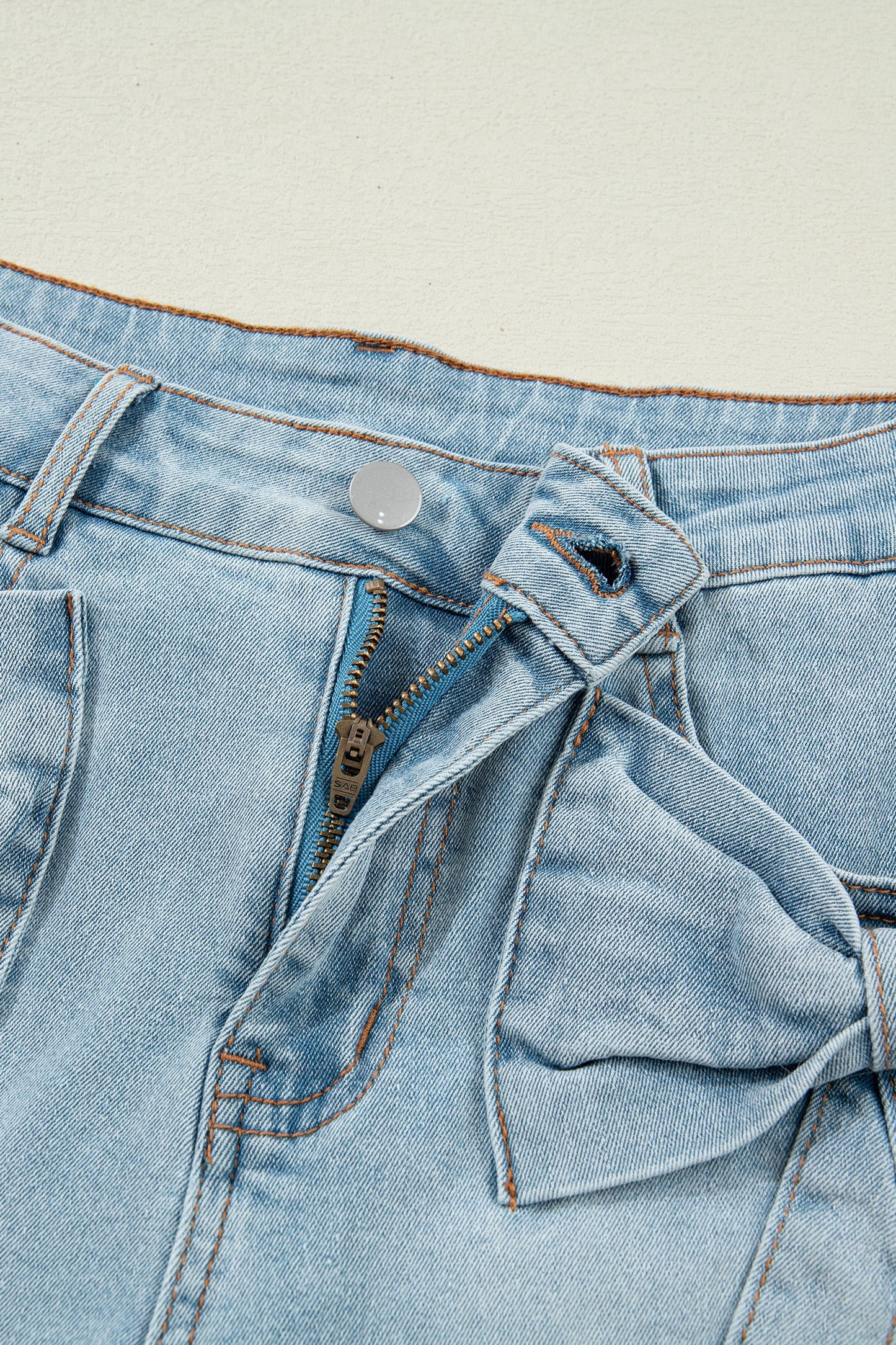Pantalones Cortos Vaqueros Azul Claro con Bolsillos y Lazo