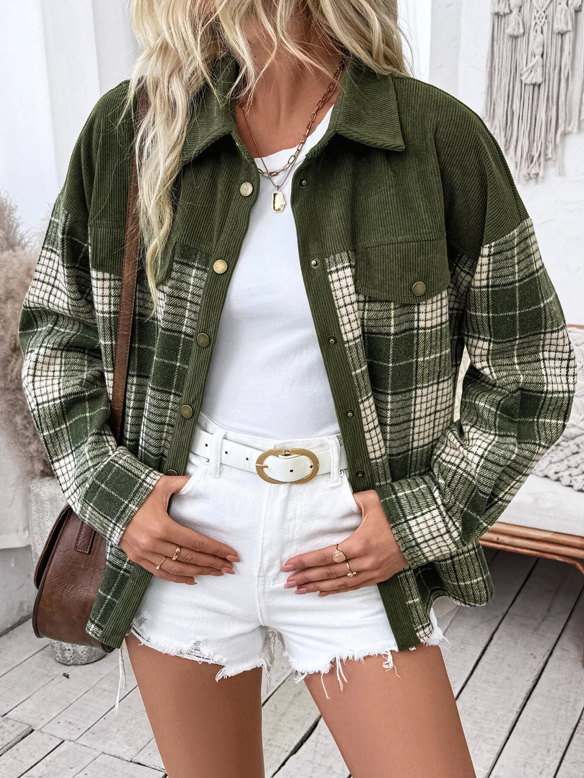 Plaid Button Up Long Sleeve Shacket
