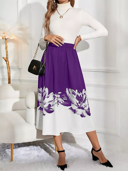 Falda Midi Evasé con Estampado Floral Ver tabla de tallas en "más detalles"