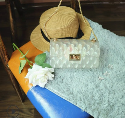 Ins super fire transparent mini bag female summer new jelly chain bag gradient wild Messenger bag See size chart under “more details”