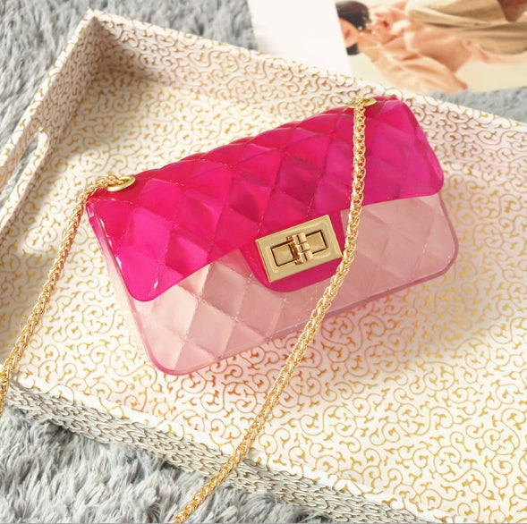 Ins super fire transparent mini bag female summer new jelly chain bag gradient wild Messenger bag See size chart under “more details”