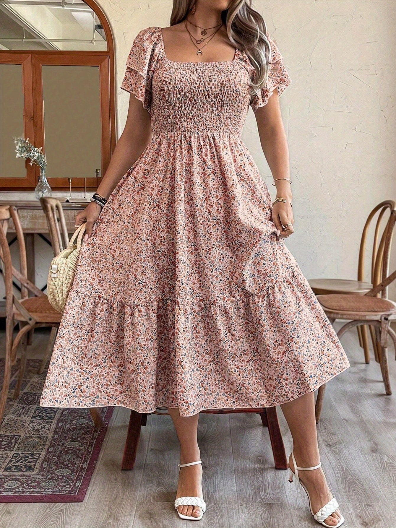 Vestido midi sin espalda talla grande – Elegante vestido de fiesta de verano plisado