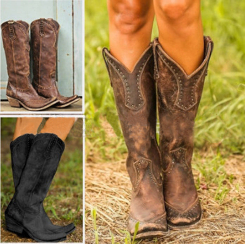 Women's Studded Retro Western Boots