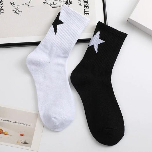 Calcetines Tubo De Estrella De Cinco Puntas Blancos Y Negros Calcetines Deportivos Transpirables Para Hombres