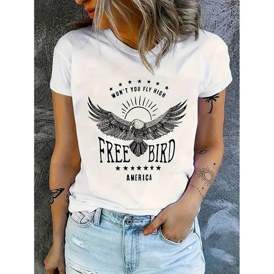 Camisetas Gráficas de Águila con Camisa "Free Bird" para Mujer