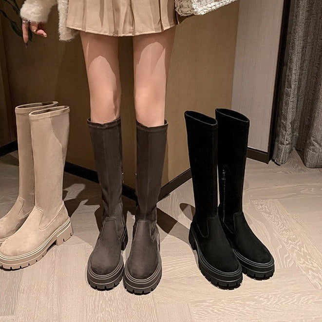 New Womens Mid-heel Stretchy Tall Boots
