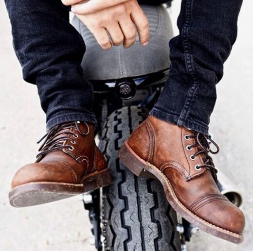 Front Strap Round-Toe Motorcycle Boots