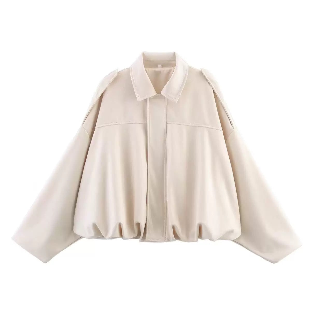 2025 Autumn And Winter European And American Bomber Jacket Bat Sleeve Zipper Loose Suede Texture Tops Women's Casual Tops Women