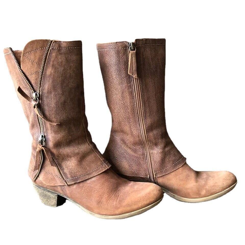 Women's Fashion Casual Side Zipper Mid-calf Boots