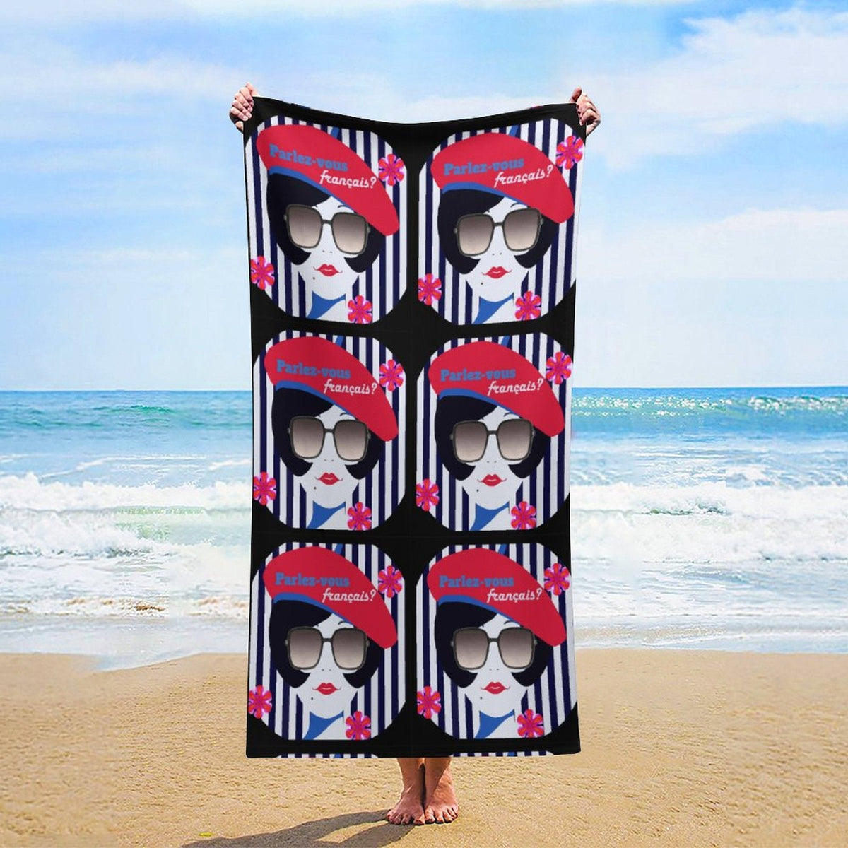 Parlez-vous Francais? French Girl Beach or Bath Towel - 61.4" x 30.3"