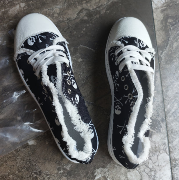 Unisex Skull Bone 3D Printed Denim Canvas Shoes